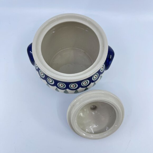 vintage boleslawiec polish pottery lidded jar "peacock" pattern handcrafted - Picture 6 of 7